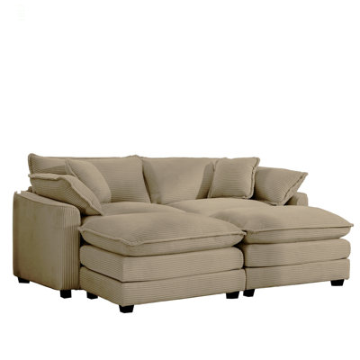 Corduroy Two-Seater Sofa  With 2 Footrest, 2-Seater Sofa With Ottoman For Small Living Spaces, Tan Corduroy Sofa