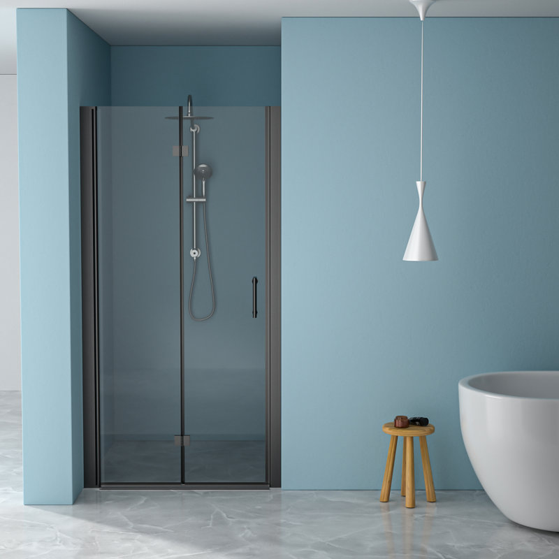 30"W X 72"H Shower Door, Matte Black. 1/4" Tempered Glass. Water-, Space, Adjustable Bathroom Barrier Partition Door Foldable Thick Isolation