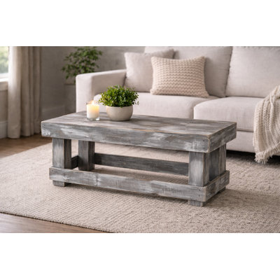 40” Reclaimed Wood Coffee Table – Weathered Grey Rustic Farmhouse Table | Solid Wood, Handmade, Fully Assembled