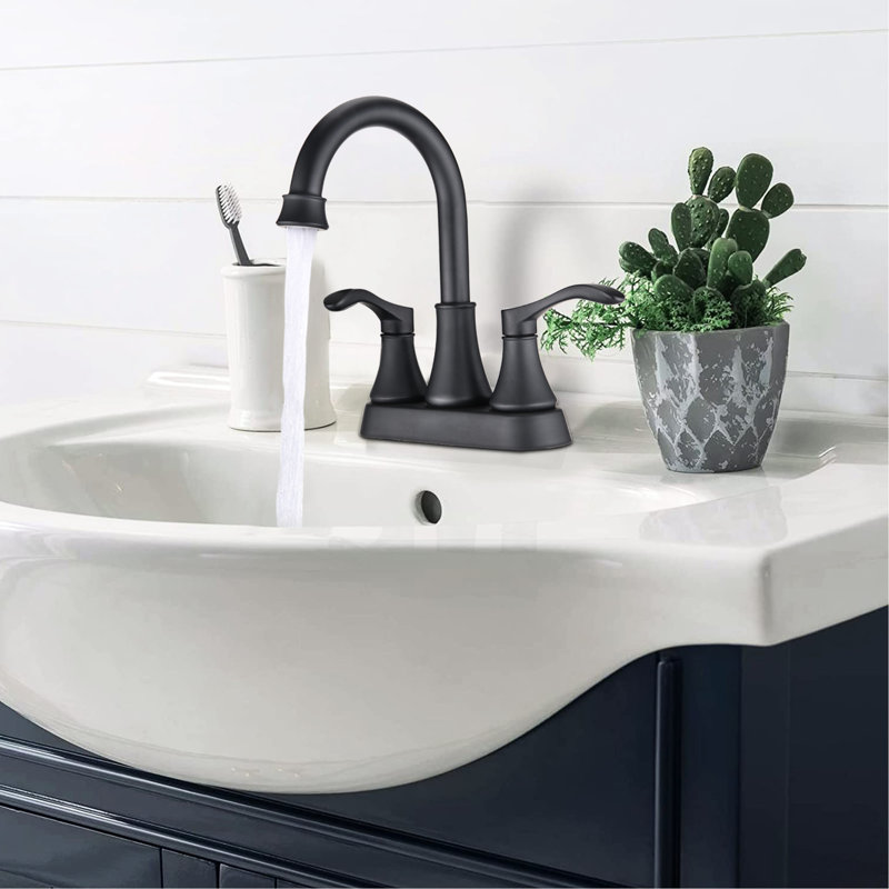 Robinet de salle de bain 4 po en noir mat, bec rotatif à 360 ° avec bonde escamotable, construction en métal, rouille, eau gazeuse douce, cartouche de disque en céramique goutte à goutte fiable, poignées doubles élégantes pour plus de précision
