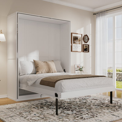 Grand lit escamotable rotatif avec supports de rangement cachés, lit mural multifonctionnel peu encombrant pour le bureau à domicile et les petites pièces