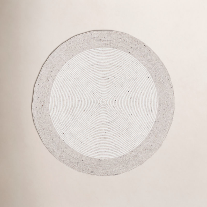 Aria Geometric Hand-Woven Wool/Cotton Beige/Ivory Area Rug, Round 5'