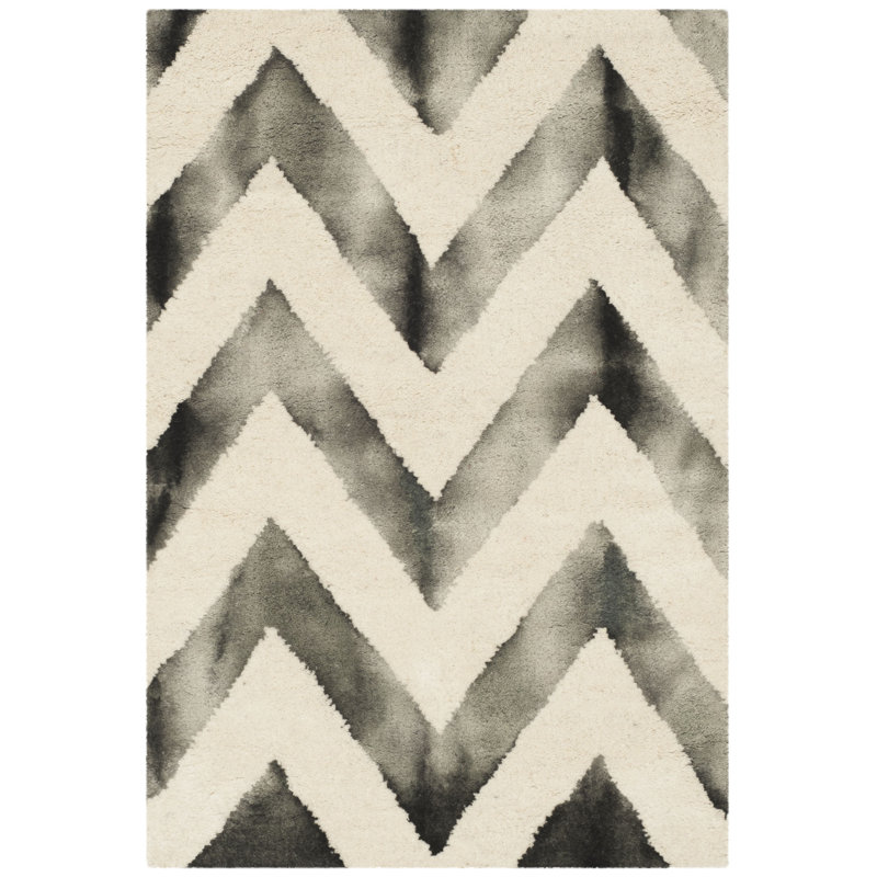 Vandermark Hand Tufted Wool/Cotton Geometric Rug in Ivory/Charcoal, Rectangle 2' x 3'
