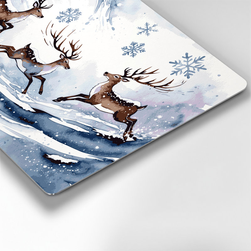 Art mural en métal renne de Noël jouant dans la neige, H 11 po x l 14 po