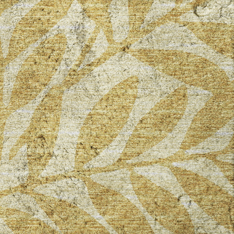 Premium Machine Washable Dream Shag ADS111 Tropical Leaves Rug, 8' x 10', Gilded