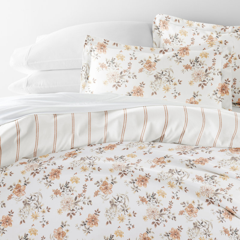 Patterned Ultra Soft 3 Piece Duvet Cover Set - Serenity, Full/Queen, Sunset Garden Apricot