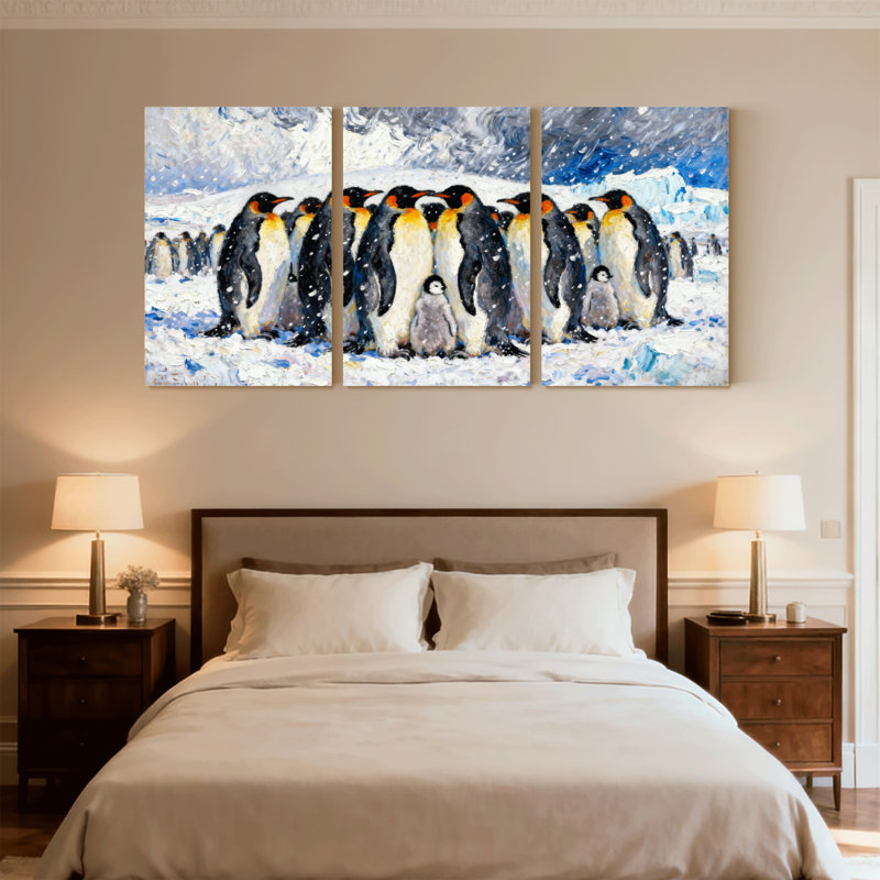 Oiseaux, pingouins, ensemble de 3 impressions sur toile, H 24 po x l 48 po