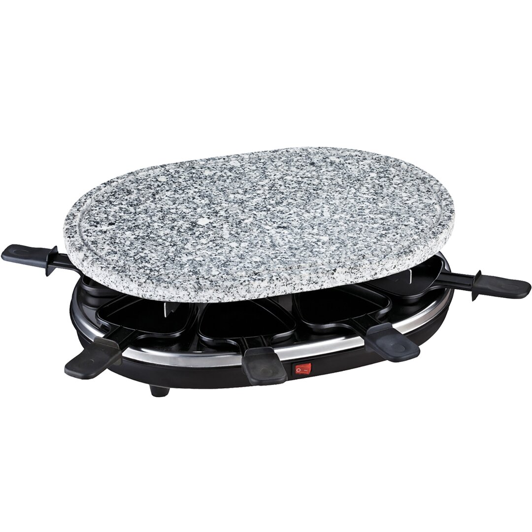 Raclette-Gerät / 8 Personen / Naturstein-Grillplatte / mit Pfännchen / 900 W / schwarz