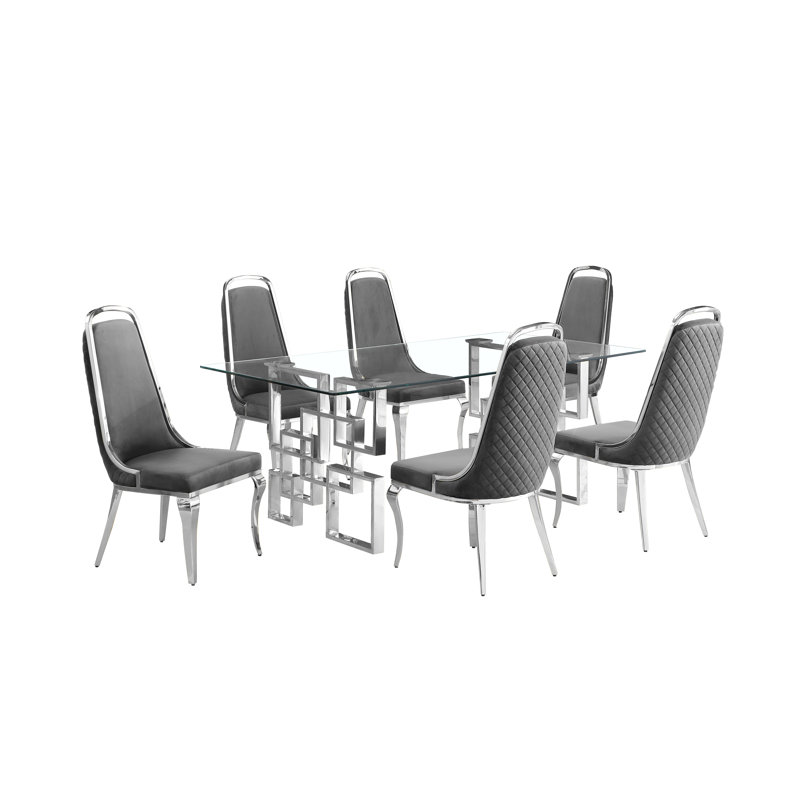 Godley 6 - Person Glass Top Double Pedestal Dining Set, Dark Gray