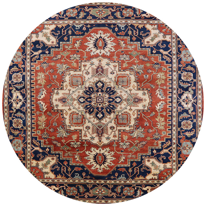 Tapis à motif oriental rouge / brun, Rond 6 pi