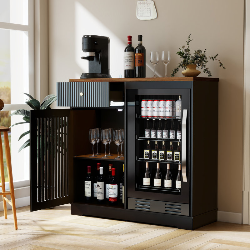 Armoire à café avec mini espace réfrigérateur, armoire à vin cannelée avec plateau l 39,37 po x P 20,9 po, pour la cuisine et la salle à manger