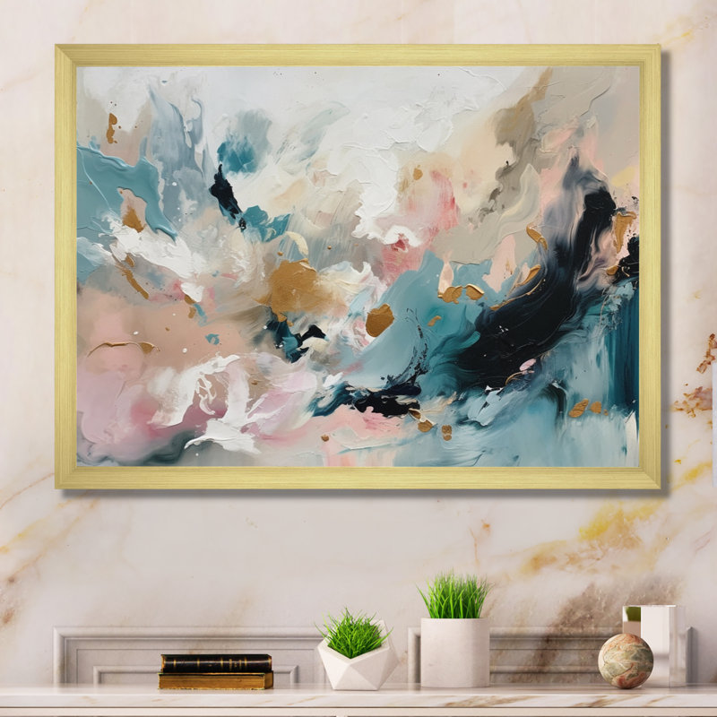 Delicate Brushstrokes, peinture abstraite V - Reproduction d'art sur toile, H 12 po x l 20 po x P 1 po, Cadre doré simple