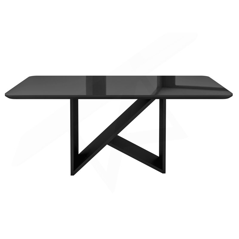Table de salle à manger 6 places de style italien avec plateau en verre peint et base en bois élégante, noir