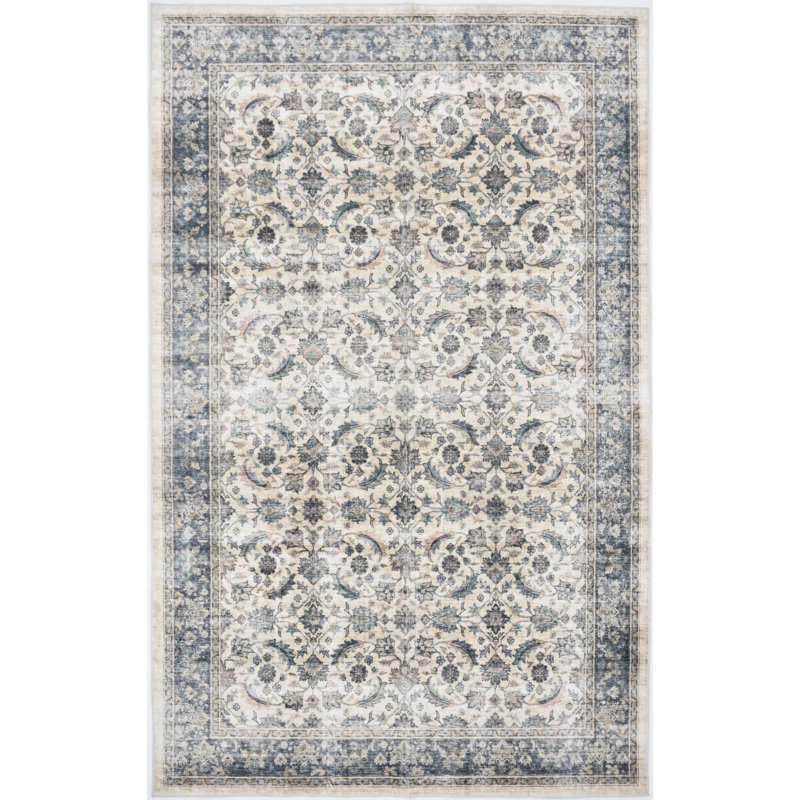 Tapis bleu délavé à la machine Whitley, Rectangulaire 8 pi x 10 pi