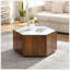 Table basse hexagonale rustique en bois rétro avec 2 tiroirs cachés, dessus en marbre texturé, finition noyer - parfaite pour le salon et la réception-129149225