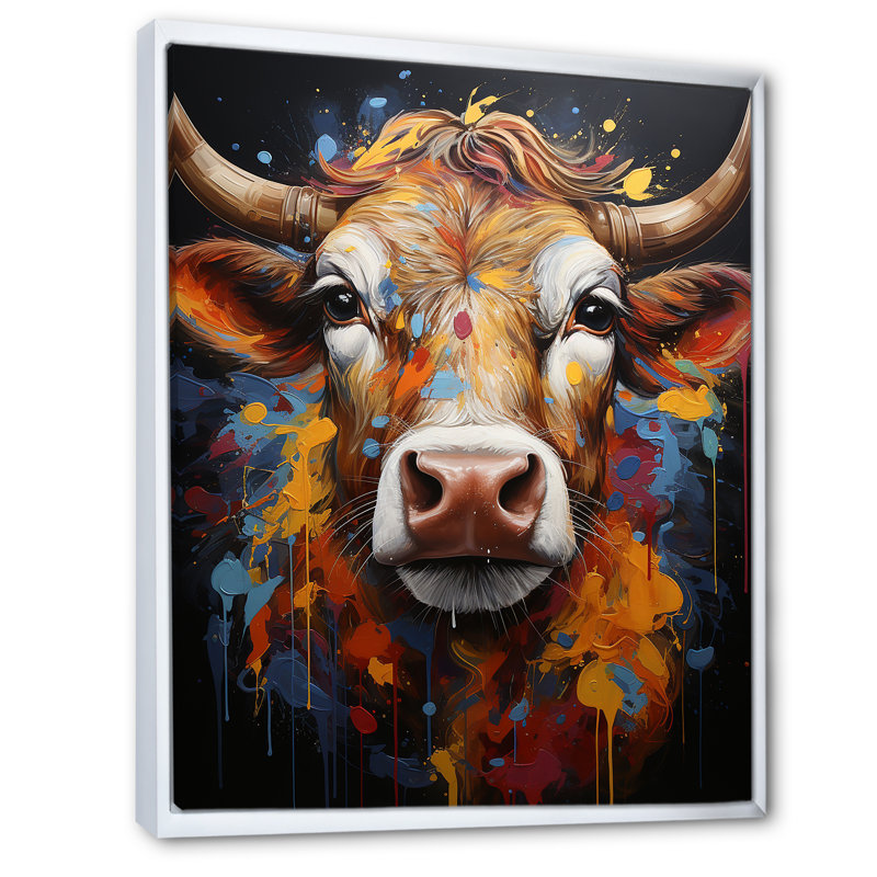 Popart Urban Cow II sur toile, Cadre flottant blanc, H 44 po x l 34 po x P 1,5 po