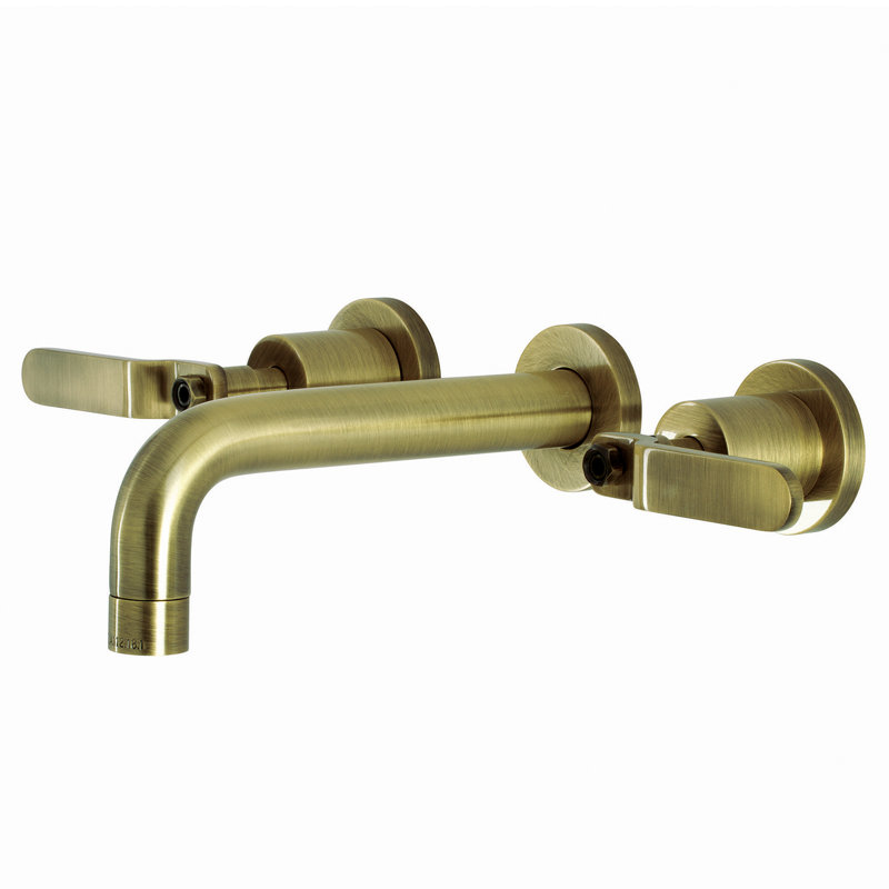 Kingston Brass Whitaker Two-Handle 3-Hole Wall Mount Bathroom Faucet, Antique Brass