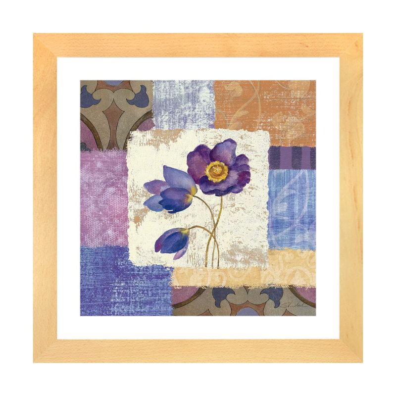 «Tile Poppies I» par Silvia Vassileva - impression d'art graphique, Toile avec cadre en bois beige, Blanc