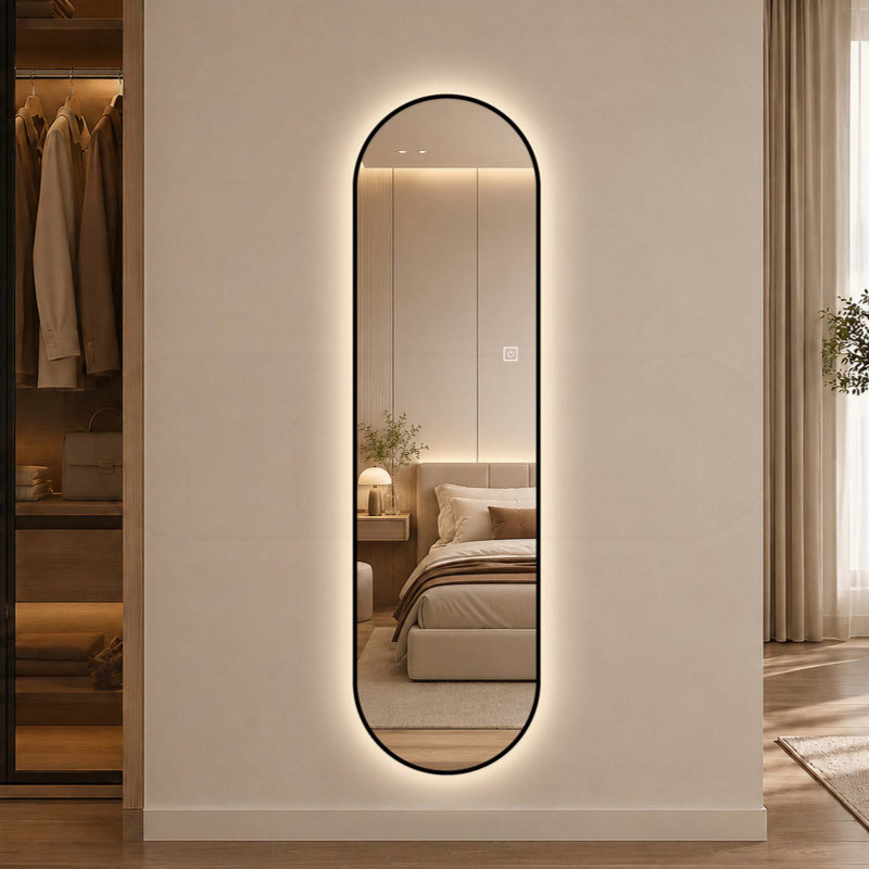 Capsule-Shaped Dimmable LED Full Length Wall Mirror with Frame