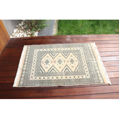 Tapis turc rétro en laine à motif géométrique tissé à la main pour un décor de plancher bohémien