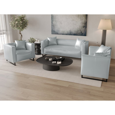 3-Pieces Mid-Century Modern PU Leather Living Room Set