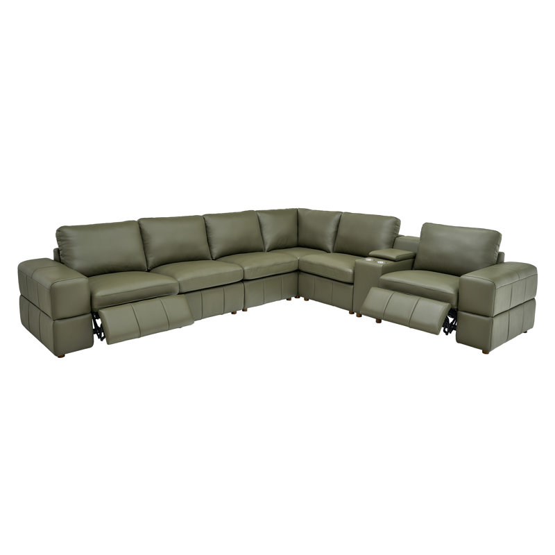 Canapé modulaire inclinable en cuir Thameskinsbury, Olive Leather Match