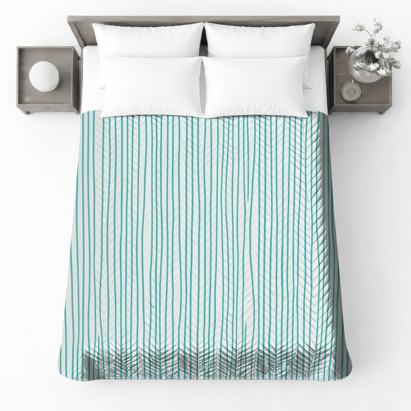 Turquoise Vertical Stripes Quilted Bedspread All Sizes, Twin