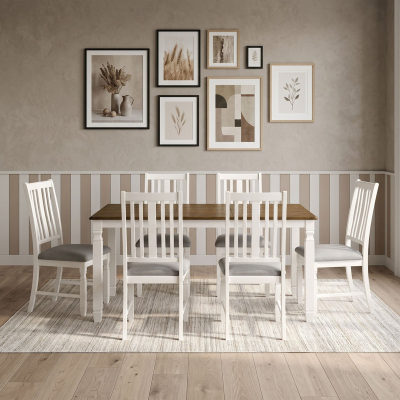 Ensemble de salle à manger extensible 7 pièces avec table rectangulaire, rallonge amovible et 6 chaises rembourrées, Brown