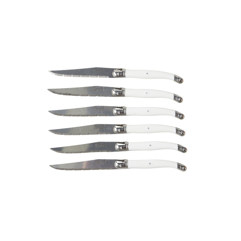 The Original French Laguiole Steak Knives, Wood Drawer Box, White