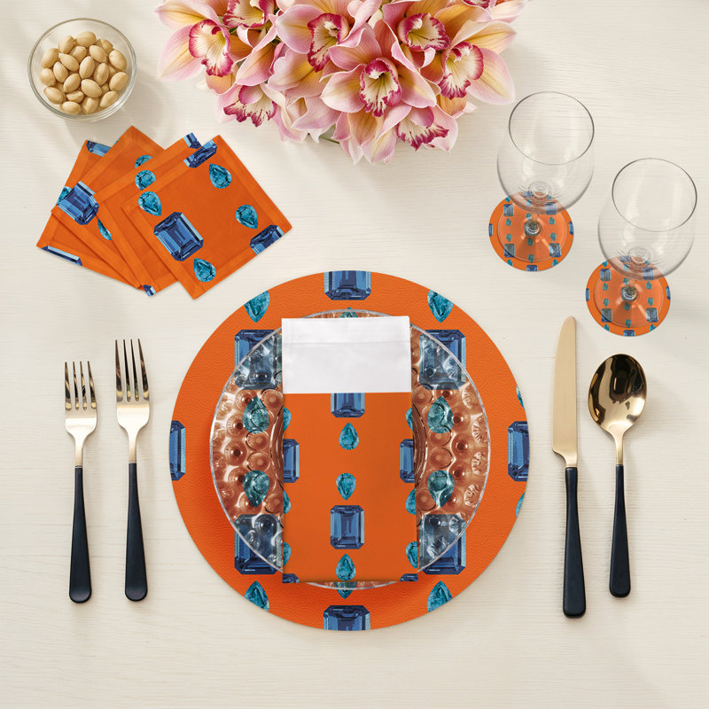 Gem Emeralds Vegan Leather Round Pebble Placemat