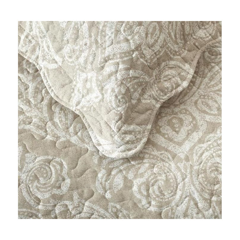 Andrena Microfiber Polyester Bedspread with Pillow Shams Included, Single Bedspread + 1 Standard Pillow Sham, Beige, Damask