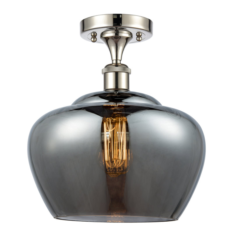 Plafonnier semi-encastré 1 lumière Renee, Plaqué couleur fumée, Ampoule DEL 6 watts rétro, Nickel poli