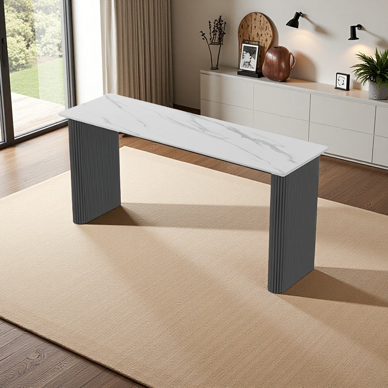 Table de bar moderne, H 41,3 po x L 62,9 po x l 15,7 po, Blanc neigeux, Noir