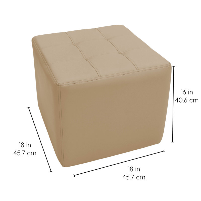 Tufted Square Ottoman 16" Height, Sand Faux Leather
