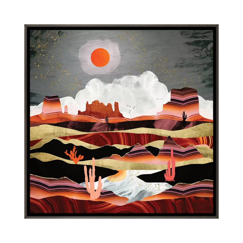 Coral Desert Lake - impression d'art graphique, H 37 po x l 37 po x P 1,5 po, Toile avec cadre gris, Aucun mat