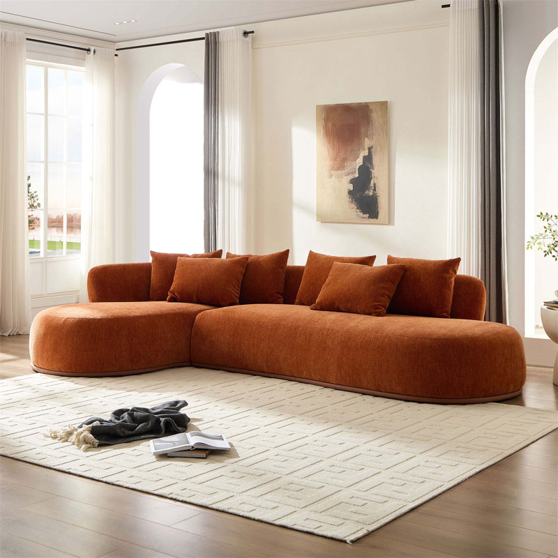 Canapé modulaire en L surdimensionné avec assise profonde et méridienne gauche, moderne et confortable pour le salon, Orange