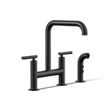 Kohler Purist® Two Handle Deck-Mounted Bridge Kitchen Sink Faucet with Pull Out Side Sprayer