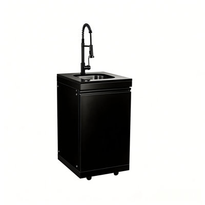 Meuble sous-évier à double porte avec robinet, cuisine extérieure en acier inoxydable 304, résistant à la rouille et à la décoloration, trous pré-percés pour l'installation, panier de récupération amovible, îlot de cuisine de 91 cm de hauteur
