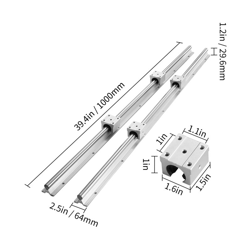 Glissière de rail de guidage linéaire, H 3,15 po x L 40,94 po x P 4,33 po