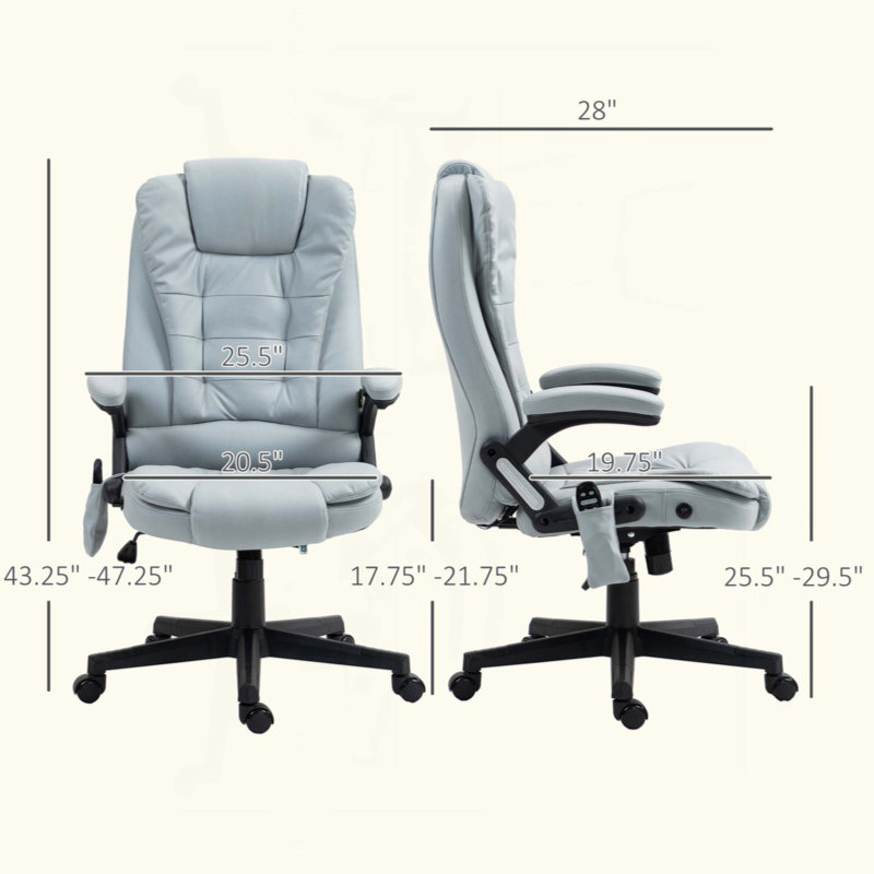 Microfiber Massage Desk Chair,Vibrating Massage Office Chair With Heat With Reclining Backrest, Light Gray, Microfibre