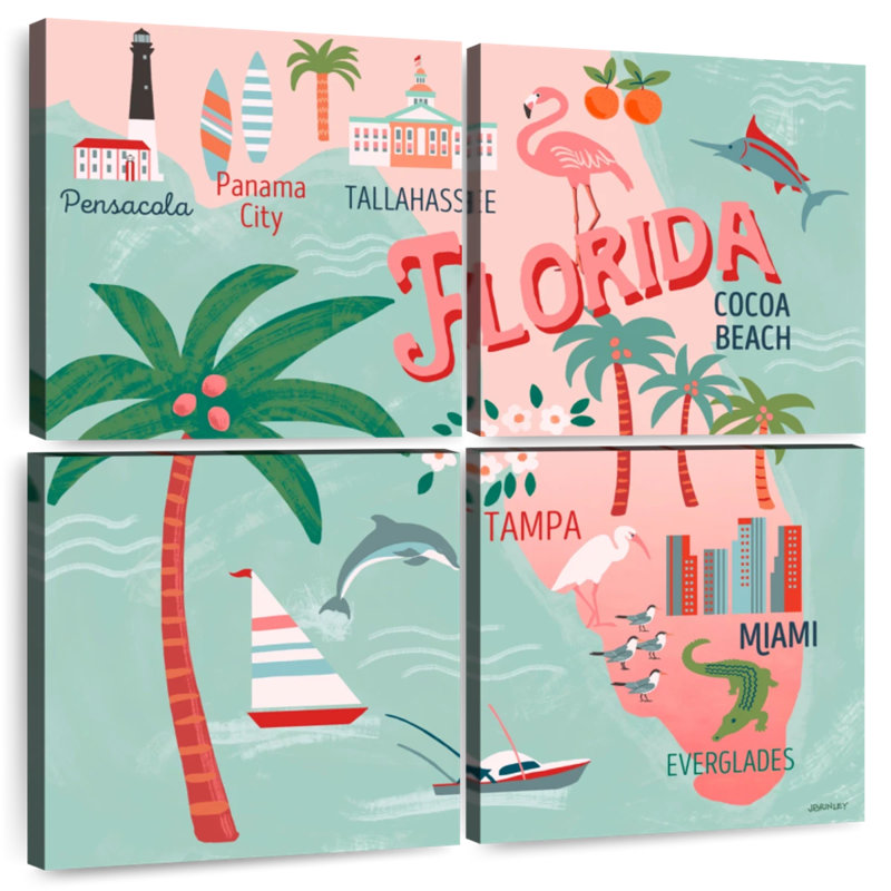 Aliaz State Maps - Florida Attractions, 50" H x 50" W