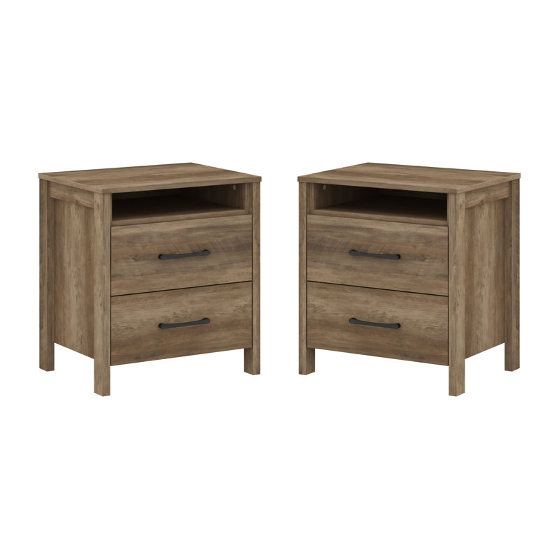 Chabot Modern 2-Drawer Nightstand Set Of 2, Knotty Oak