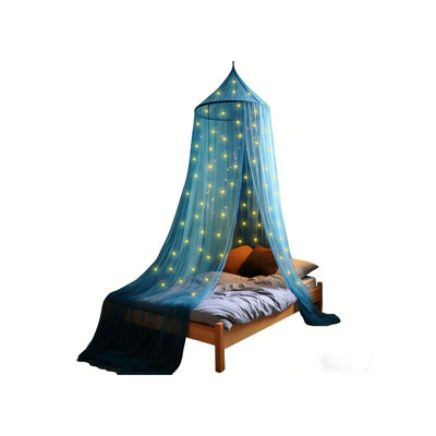 Pink Canopy for Girls Bed with Pre-Glued Glow in The Dark Stars 1 Opening Canopy Bed