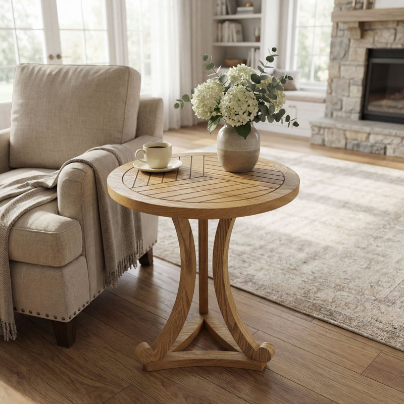 Table d'appoint ronde en bois - Table de bout élégante à base courbée pour le salon, la chambre à coucher ou le patio