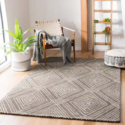 Tapis en laine / coton touffeté à la main gris foncé / ivoire Chul