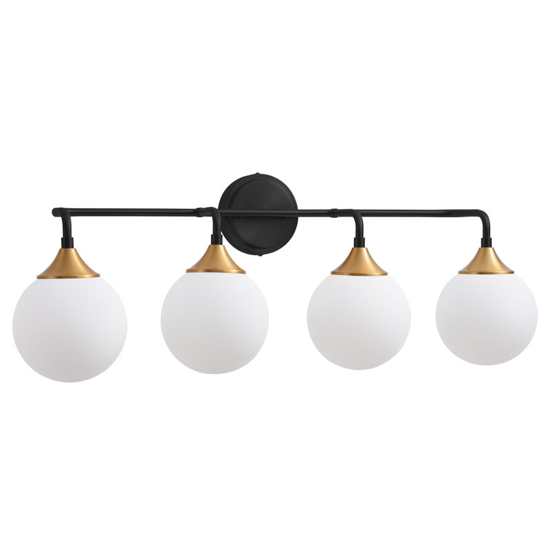 Black and Gold 4-Light Dimmable Vanity Light with Milk Glass Shades