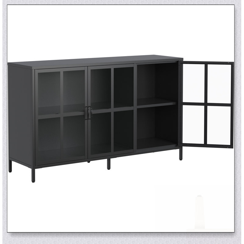 Buffet moderne en métal robuste avec grande capacité, pieds réglables et pour un rangement et une présentation polyvalents