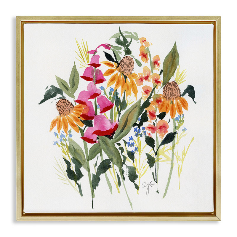 Toile abstraite encadrée à motif de bouquets abstraits par Alexandria Gilbert Kincaid, Cadre flottant métallique doré