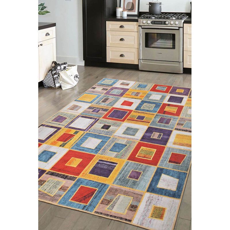 Wencil Luxurious Cotton Area Rug, 3.3 x 4.9 Feet | 100% Cotton, 1200 g/m², 0.3 in Pile Height | Antibacterial, Non-Slip PVC Underside, Machine Washable | Elegant Cream, Grey & White Design for Modern Homes