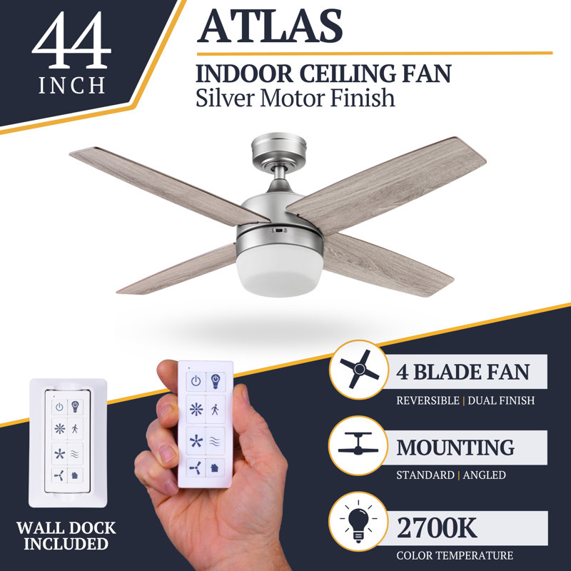 Frittelli 44'' Ceiling Fan with LED Lights and Remote Included, Pewter
